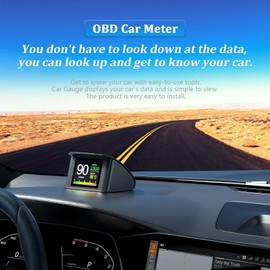 AMROOLOO Automotive HUD Heads Up Display, Digital OBD Smart Speedometer with Overspeed Alarm, KMH and MPH, Fits Most Cars After 2008