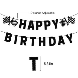 Race Car Birthday Banner, Pre-Strung Black Happy Birthday Banner, Race Car Party Birthday Decorations for Boys, Racing Themed Birthday Party Decorations, Let’s Go Racing Party Supplies