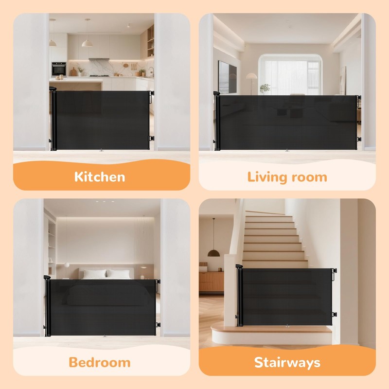 Retractable Baby Gates for Stairs, 55" Wide Mesh Baby Gate