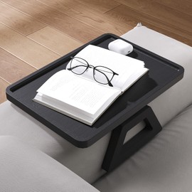 Danfoxer Couch Arm Tray,Bamboo Folding Sofa Tray,Sofa Armrest Trays Clip-On Couch Desk for Drinks,Snacks,Phone,Remote Control（Black）