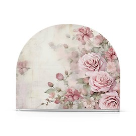 Pink Rose Flowers Napkin Holder for Tables Paper Cocktail Napkin Holders for Kitchen and Dinning, Acrylic Dinner Napkin Dispenser for Restaurant Home Decor Bar Accessories 1 Pack