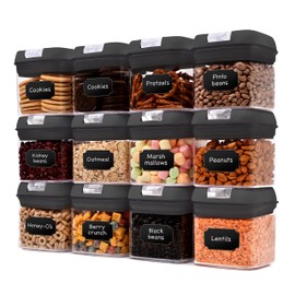 Cheer Collection Airtight Food Storage Containers, Kitchen Storage Containers for Pantry, Set of 12 Food Containers with Lids Airtight, Pantry Storage Containers & Organizers with Lids, 5L, Black