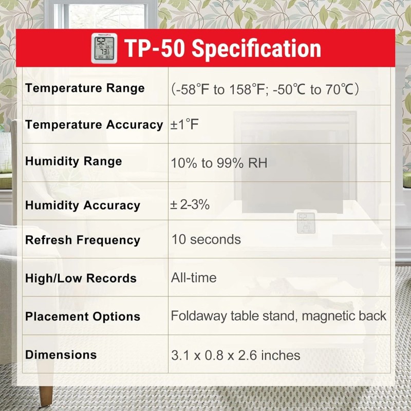 ThermoPro TP50 Digital Hygrometer Indoor Thermometer Room Thermometer