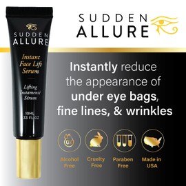Sudden Allure Instant Face Lift Serum – Erase Under Eye Bags & Wrinkles in 60 Seconds - Firming Face & Eye Serum Cream - Instantly Tighten & Reduce Eye Bags & Crows Feet | Made in USA (10 ml, 2 Pack)