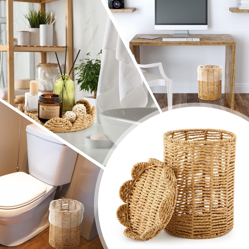 Ctosree 1.3 Gallons Small Wicker Trash Can with Lid Handle