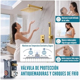 LOKOOY Set de Regadera Cuadrada Empotrada 10, Monomando, Dorado