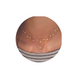 Yheakne Boho Layered Star Necklace Choker Gold Rhinestone Northstar Necklace CZ Star Pendant Necklace Bezel Station Necklace Jewelry for Women and Girls