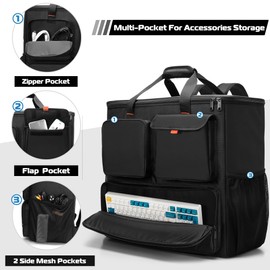 Trunab PC Desktop Carrying Case with Multiple Storage Pockets, PC Computer Tower Backpack Bag, Traveling Carrier for Keyboard, Cable, Mouse and Headphone, Bag Only