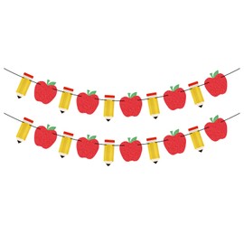 2 Pcs Pencil Apples Banner for Back to School Decorations, First Day of School Classroom Decorations, Back to School Banner Garland for First Day of School Party Supplies (Apples and Pencils)