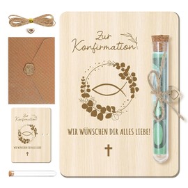 RHQFDM Wooden Money Gift Packaging with Test Tubes, Wish Filler Gift for Confirmation with Envelopes, for Wedding Blessing, Birthday Party, Youth Consecration, Wedding Anniversary (Eucalyptus Leaf)