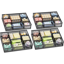 Marbrasse 2 Pack Desk Drawer Organizer, Mesh Drawer Organizer Tray with 8 Adjustable Compartments, Desk Organizers and Accessories, 5 Dividers Drawer for