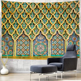 Simsant Moroccan Tapestry Typical Moroccan Tiled Fountain in The City of Rabat Near Hassan Tower Wall Hanging Tapestry For Bedroom Living Room Dorm 80"x60" RGTZZSI8