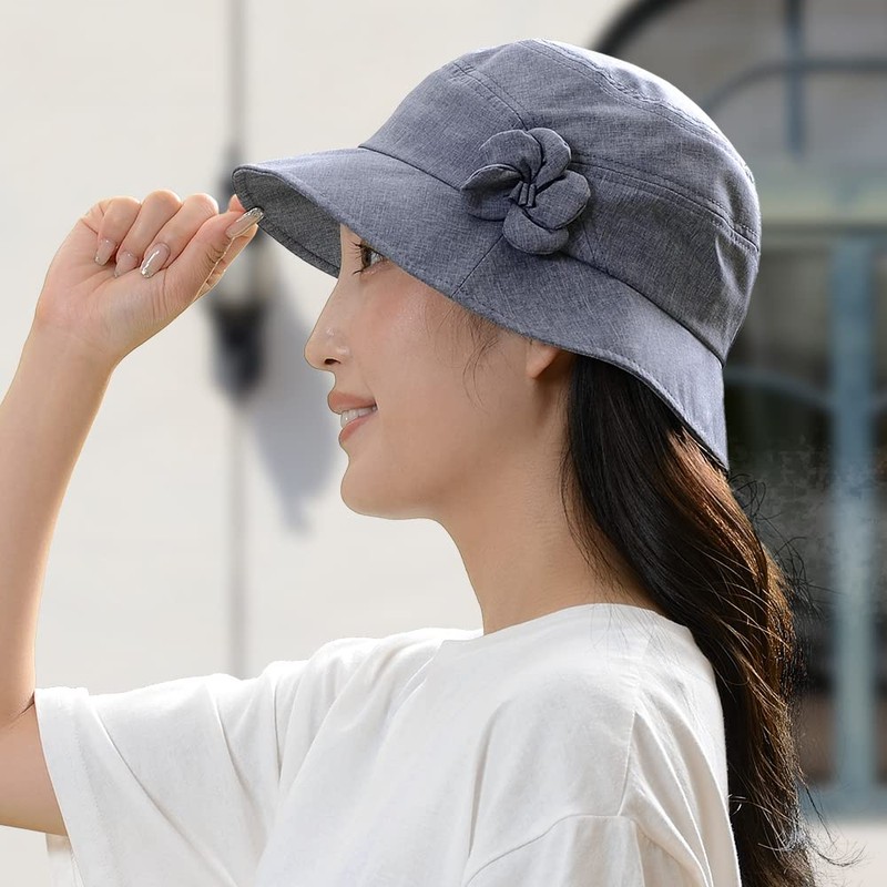 Kuai Women's Hat, Yarn-Dyed, Corsage, Crochet, UV Protection, Lightweight, Breathable,