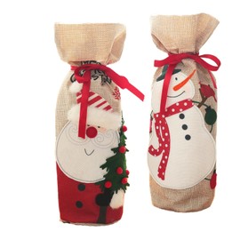 Gwindrise Christmas Wine Bags 2 Pack, Burlap Wine Bottle Gift Bags with Drawstring, Reusable Xmas Wine Covers for Holiday Party Decoration
