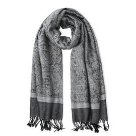 Pashmina Shawls for Women-Winter Classic Paisley Jacquard Pashmina Wrap Scarves for Evening Dresses(CA-Style 1-Black White)