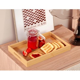 Fibogollo Serving Tray with Handles(13.0x8.7inch),Bamboo Decorative Trays Platter
