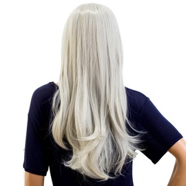 SWACC 26-Inch Long Curly Wave Cosplay Synthetic Wig Colored Hair Piece for Women with Wig Cap (Silvery White)