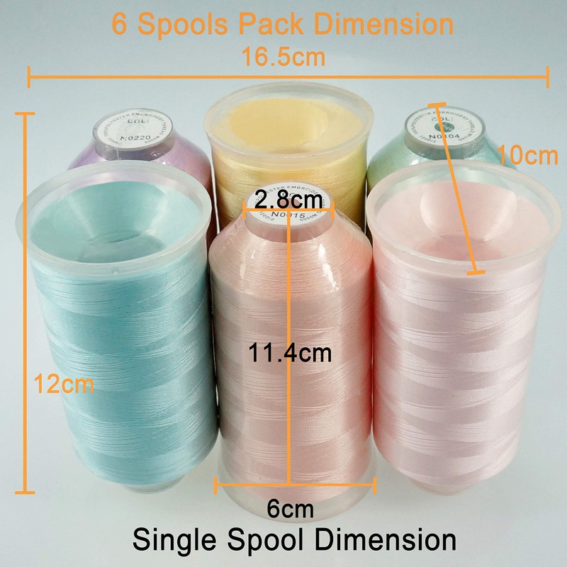 New brothread Set of 6 Pastel Colors-2 Polyester Machine Embroidery