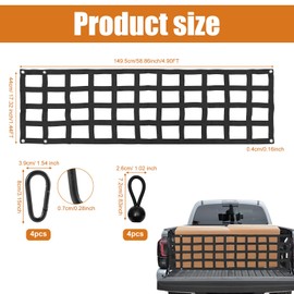 Tailgate Net for Pickup Truck Bed, Black 58.86x17.32in Mesh Tail Gate with Heavy Duty Carabiner & Elastic Rope for Full Size Truck Cargo Trucks Bed Divider Truck Bed Netting