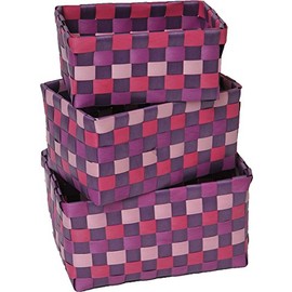 EVIDECO 8402170 Checkered Woven Strap Storage Baskets Totes Set of 3 Purple, 7.48 L x 5.12 W x 3.74 H
