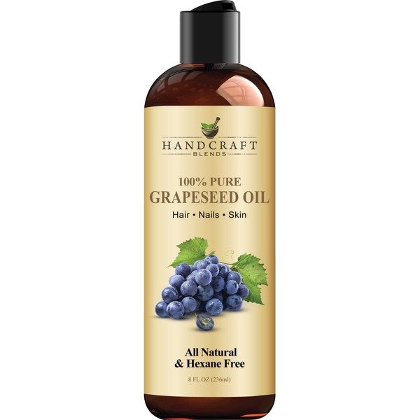 Handcraft Grapeseed Oil - 100% Pure and Natural - Premium Therapeutic Grade Carrier Oil for Aromatherapy, Moisturizing Skin and Hair - 236 ml