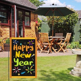 Happy New Year Garden Flag, Burlap Double Sided Season Garden Flags Banner for Lawn Yard Outdoor Holiday New Year Decorations 12x18 Inch