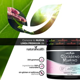 Natural Health. Aqua Glam (Precursor del NAD), Colágeno Marino, Nicotidamida Ribósido, Resveratrol, Biotina, Ácido Hialurónico + Vitaminas Esenciales. 300 gramos. Sabor Fresa-Kiwi. Sin Azúcar, Sin Gluten, Sin GMO.