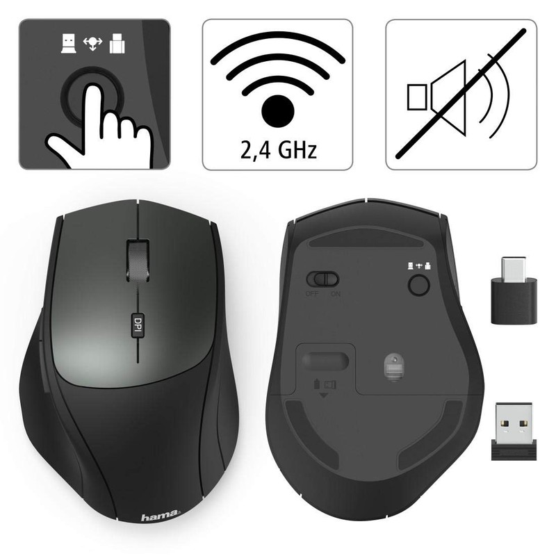 Hama, MW-600 Wireless Mouse with USB-C and USB-A (PC Mouse