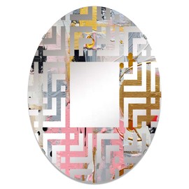 Modern wall mirror, Oval Modern mirror, Round Pink bathroom mirror, Abstract Geometric vanity mirror Geometric in Pink and Grey III printed mirror decor, oval mirror 20x30