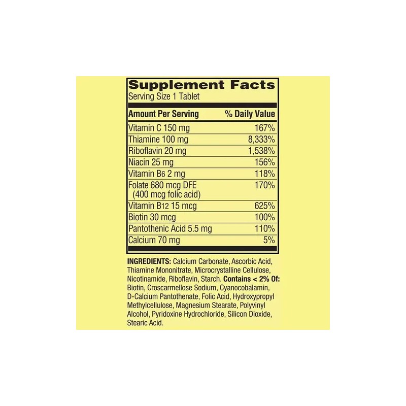 Complejo B Vitamina B1 B2 B12 Ácido Fólico (100 Cápsulas)