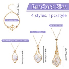 DICOSMETIC Necklace Bracelet Sets Inclucing 3Pcs 3 Styles Crystal Holder Necklace and 1Pc Gemstone Bracelet Holder Adjustable Brass Crystal Cage Necklace Empty Stone Holder Pendant Cage Mesh