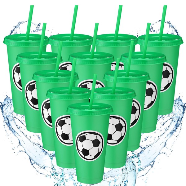 Domensi 12 Pcs Sport Soccer Plastic Cups with Lid and