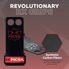 PICSIL RX Carbon Grips, Crosstraining Hand Grips für Gewichtheben, Handschuhe für Muscleups, Pull Ups, Gymnastik, Verhindert Blasen und Risse, Für Männer und Frauen (Rot 2H, M)