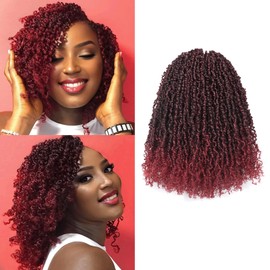 Toyotress Yanky Twist Crochet Hair - 10 Inch 8 Packs (30 Strands/Pcs) Fluffy Spring Mini Twist Passion Twist, Ombre Burgundy Pre-Looped Crochet Braids Braiding Hair (10 Inch, T118-8P)