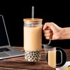 32oz Ribbed Glass Cup with Handle Bamboo Lid and Straw,