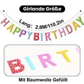 G2PLUS Already Sewn Happy Birthday Garland, Reusable, Non-Woven Birthday Garland Rainbow, 2.8 m Happy Birthday Bunting for Children, Adults