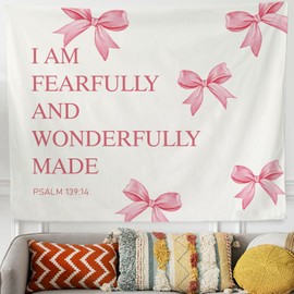 QROZIAR Coquette Pink Bows Tapestry for Bedroom, Bible Verse Wall Decor Christian Tapestry Wall Hanging, Girly Christian Gifts for Women, Psalm 139 Scripture Tapestry for Home Dorm, 50x60 inches