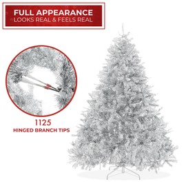 Casafield 6FT Silver Tinsel Artificial Holiday Christmas Tree with Sturdy Metal Stand