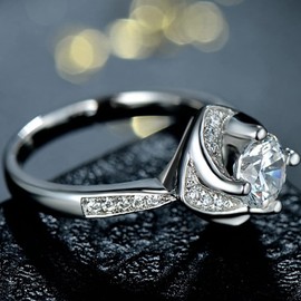 Jude Jewelers Platinum Plated Simulated Cubic Zircon Diamond Solitaire Wedding Engagement Proposal Ring (Silver, 5)