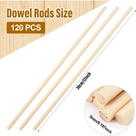 Wooden Sticks for Crafts, Round Cotton Candy Sticks, Pack of 120, 5 mm x 30 cm, Round Wood Stick for Woodwork, Art Projects, Decorations & DIY (5 mm x 30 cm)