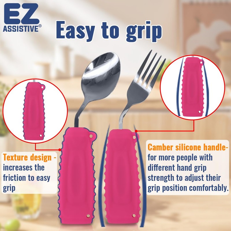 EZ Assistive Adaptive Spoon & Fork Easy to Hold for