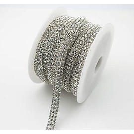AEAOA 3 Rows 1 Yards Crystal Rhinestone Close Chain Trim Rhinestone Cup Chain for Craft Making and Wedding Party Favor Decoration (Silver+Clear Rhinestone)
