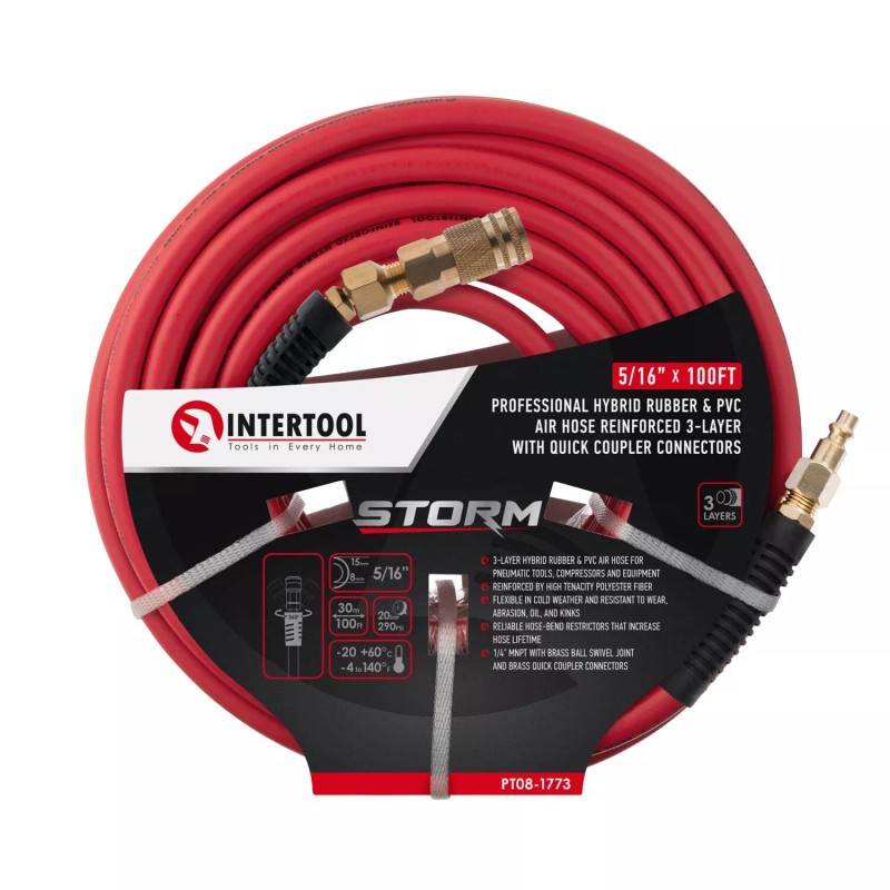 INTERTOOL 5/16” x 100ft Hybrid Polymer Air Hose with Reinforced