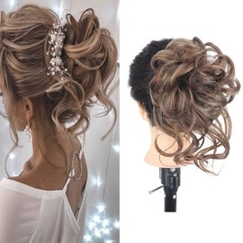 Messy Bun Hairpiece Hair Scrunchie Updo Hairpiece Hair Piece Curly Wavy Large Hair Bun Scrunchies Extensions Synthetic Hair Tousled Updo Hairpieces (#18H10 Platinum Blonde Mix Strawberry Blonde)