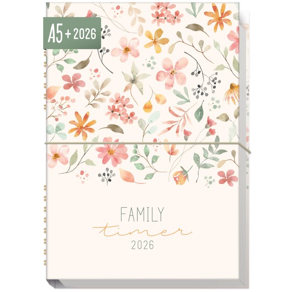 Häfft® Family-Timer 2026 A5+ "Wild Blossoms" Family Calendar for 4