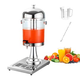 OCKYOOZ Beverage Dispenser with Stand, 2.2 Gallon/8L Stainless Steel Leakproof Lemonade Jar Jug, Spigot, Tap, Drink Dispensers with Centre Ice Core and Drip Trays for Home Parties Restaurant