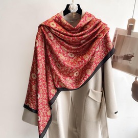 Aufeel Fashion Scarves 100% Satin Silk Scarf Long Lightweight Sunscreen Shawls Wraps for Women Hair Scarves (Black Red)