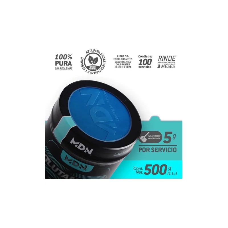 Glutamina Mdn - 500 Gramos 100 Porciones Sabor Sin Sabor