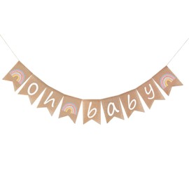 Moguri 1 x Oh Baby Banner, Baby Shower Decoration for Boys and Girls, Vintage Oh Baby Banner for Baby Shower Party, Rainbow Banner for Baby Shower, Gender Proclamation Decoration