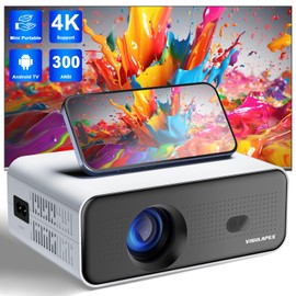 2024 Upgraded Smart Mini Projector - Auto Keystone, Electric Focus, 4K Video Supported, WiFi 6, Bluetooth 5.2, Android 11 TV, 15000 Lumens, Phone Air Mouse - Visulapex Portable Home Theater